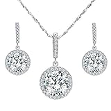 EVER FAITH 925 Sterling Silver CZ Gorgeous Round Cut Wedding Pendant Necklace Earrings Set Clear