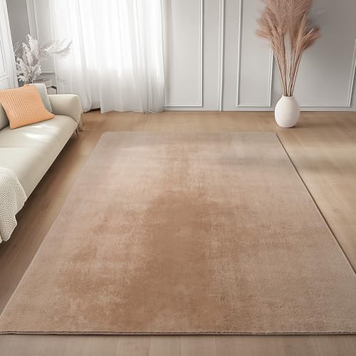 Carpettex Waschbarer Kurzflor Teppich 240x340 cm Beige Einfarbig Weich