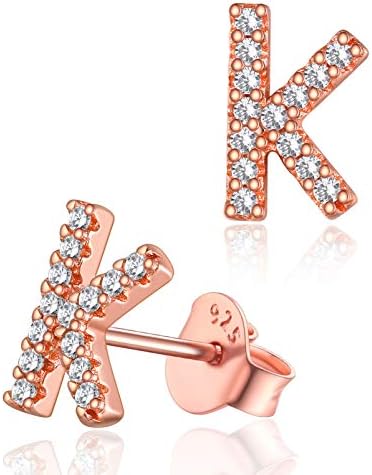 Silvora Shinny Initial Letter Diamond Stud Earrings for Women, Sterling Silver Alphabet A-Z Minimalist Jewelry S925 Earring for Women Girls