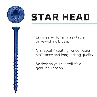 Tapcon 3/16 x 2-1/4 Inch Blue Climaseal Star Head Concrete Anchors, 75 PCS, Corrosion Resistant Coating, Heavy-Duty Concrete and Masonry Screws, Superior Holding Strength, Drill & T-25 Bit Included