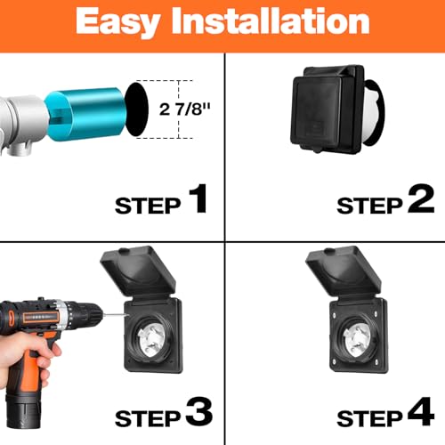 Ficstar 30 AMP Twist Lock RV Shore Power Inlet 125V/120V,RV Shore Power Inlet with 3 Stainless Steel Pins and Screws,NEMA L5-30P,ETL Listed,Black