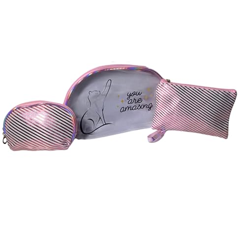 Bolsas de Aseo Viaje Mujer,(3 PCS), Neceser Pequeño, Bolsa Cosmeticos Mujer,Estuche Organizador Belleza Plastico Impermeable Vacaciones, NeceserTransporte líquidos, Neceser Transparente,(Rosa)