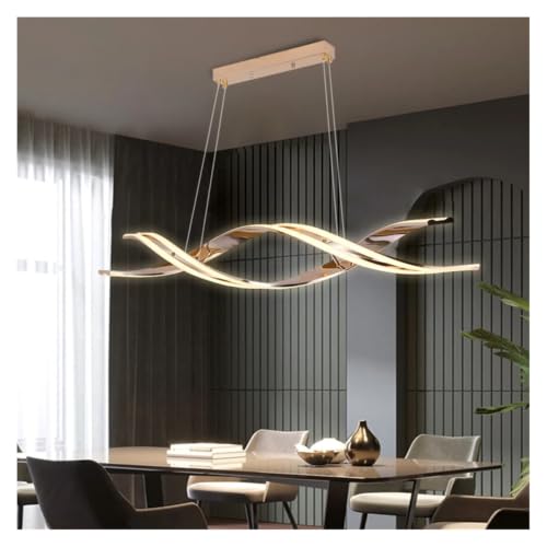 Lustre LED moderne 120cm or : suspension dimmable par télécommande pour table et îlot de cuisine