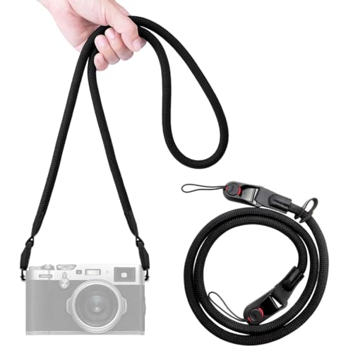 Image of ZORBES110cm Camera Shoulder Strap, Camera Nylon Sling Rope, Hands-Free Nylon Braided Crossbody Strap for DSLR /Mirrorless Cameras Quick-Release Camera Sling Strap, Secure Round Rope Strap (Black)