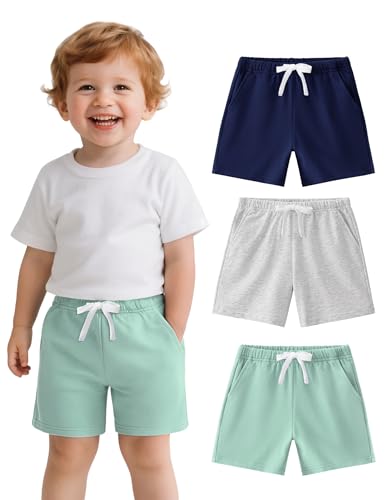 Witwot 3 Pack French Terry Toddler Boys Shorts – Summer Kids Shorts