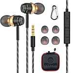 GUUVOR Wired In-Ear Headphones, Magnetic Earphones with Microphone, Wired Earbuds 3.5mm Jack Noise Isolating Headset with with Volume Control, Black-Gold