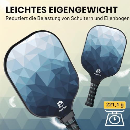 DULCE DOM Pickleball-Paddel, USAPA-zugelassenes Kohlefaser-Pickleball-Set mit Bällen und Tragetasche, Leichter Pickleballschläger für Anfänger und Profis, Blau, 2 Stück