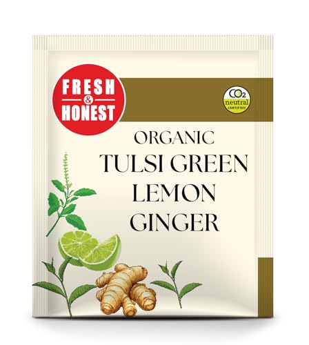 Image of Fresh & Honest Organic Tulasi Green Lemon Ginger Tea | 100 Enveloped Tea Bags | Herbal, Zesty & Soothing Blend | Carbon Neutral Certified