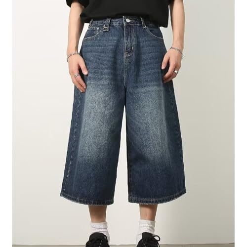 Men's Wide Leg Jeans - Retro Washed High Waist Straight Loose Fit Capri Pants (7/10 Length)2