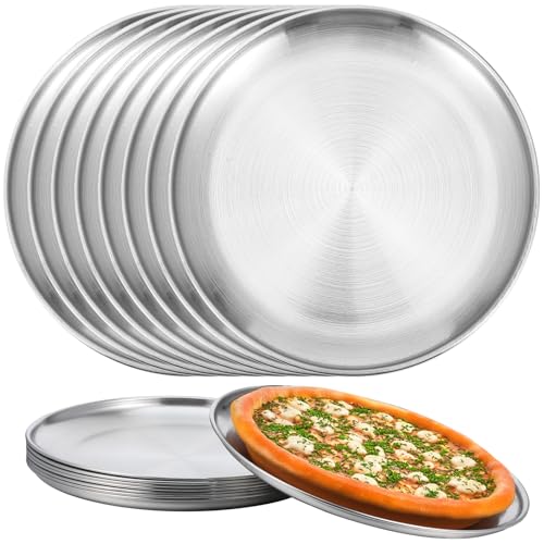 Yuanan 8 Pcs Silver Pizza Pans Bulk, 8 Inch Stainless Steel Round Bakeware Pizza Pan for Oven, Kitchen Baking, Home, Restaurant, Reusable Sturdy-Pizza Trays Easy Clean Yuanan 8 Pcs Silver Pizza Pans Bulk, 8 Inch Stainless Steel Round Bakeware Pizza Pan for Oven, Kitchen Baking, Home, Restaurant, Reusable Sturdy-Pizza Trays Easy Clean