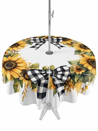 Artwork Store Round Outdoor Tablecloth with Umbrella Hole and Zipper–