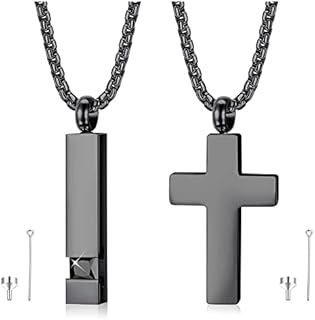 MILACOLATO 2 Pcs Urn Necklaces for Ashes Cremation Memorial Stainless Steel Cross Cube Pendant with Cubic Zirconia Inlaid Keepsakes Necklace Length 56CM
