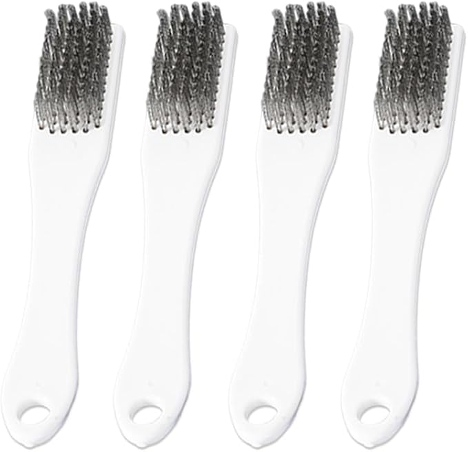 4 Pack Bowling Shoe Brushes - Stainless Steel Wire Cleaning Scrubber for Shoes Sliders Golf Cleats and Boots - Durable Brush Cleaner Kit for Mud and Dirt (White)