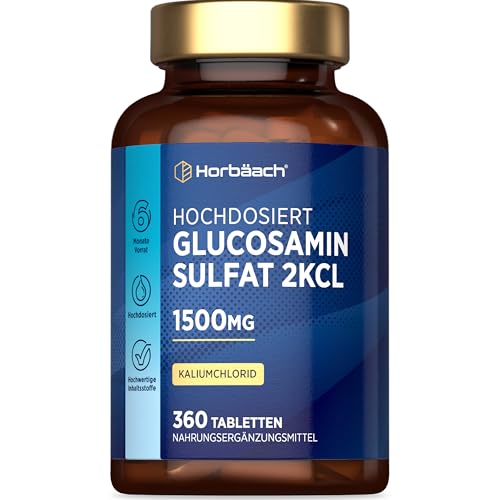 Glucosamin Sulfat 1500mg 2KCl | Glucosaminsulfat | 360 Hochdosiert Tabletten | Glucosamine Sulphate | von Horbaach