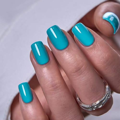 Image of CurvLife Soft Gel Squoval Press-On Nails Short, Reusable Fake Nails with Glue & Adhesive Tabs, 30PCS Salon-Quality Stick-On Nails for At-Home Manicure (Mint Rush)