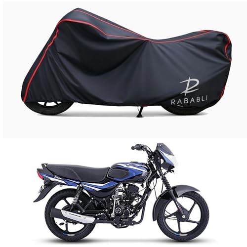 Image of Waterproof Bike Body Cover Compatible for | Bajaj CT 110 BS6 | Taffeta Fabric, Red Piping Design, Bottom Elastic Fit | Dustproof, Sun UV & Rain Protection for All Bikes