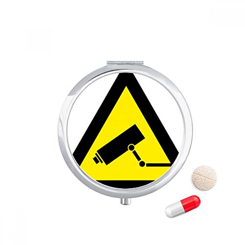 DIYthinker Warning Symbol Yellow Black Monitor Camera Triangle Travel Pocket Pill case Medicine Drug Storage Box Dispenser Mirror Gift