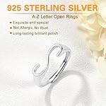 SILVERCUTE Initial Ring S925 Stamped Alphabet A-Z Stacking Ring Sterling Silver Sideways Statement Rings for Women Men, Adjustable Size #6-#12 Letter Name Ring with Gift Box - Image 4