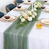 NZNSML Tischläufer Boho Style Gaze 90 x 300 cm Käsetuch Graugrün Seihtuch Käsetuch Tischläufer für Party Dekoration Hochzeit Geburtstag Tischdekoration Valentinstag Weihnachten