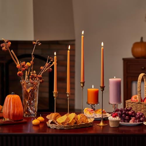 Pickood New Burning Formula Unscented Dripless 10-Inch Taper Candles Set of 12 - Burnt Orange, for Wedding, Dinner - Smokeless, Long Burning - Hand Poured, Colored Tall Candlesticks - Naranja Quemado