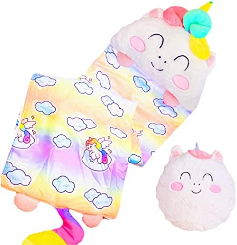 Nalexmi Kids Sleeping Bag, Animal Slumber Bags for Kids, Toddlers, Boys, and Girls - Soft Pillow, Preschool Nap Mat, Naptime, Daycare Age 3+ (Rainbow uni)