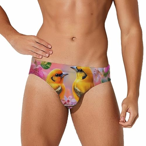 Orioles Birds Flowers Mens Swim Briefs Sexy Bikini Swimwear Bathing Suits Trunks