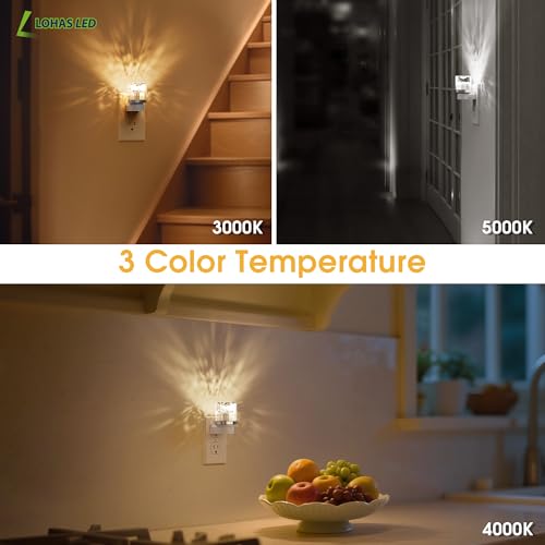 Image of L LOHAS Night Lights Plug into Wall, 3000K /4000k /5000KColor Changing Night Light, 3CCT Color Temperature Night Light, Dusk to Dawn Sensor for Hallway, Bathroom