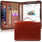 IYGHV Faux Leather Portfolio Binder with Handle & Clipboard, Zippered Padfolio Folder Organizer 3 Ring Binder for Document, Business Card Holder,Professional Portfolio Notebook for Men & Women (Brown)