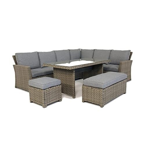 Backyard Furniture Palma 9 Seat Corner Rattan Wicker Garden Lounge Set with Cushions | UPDATED fabric |