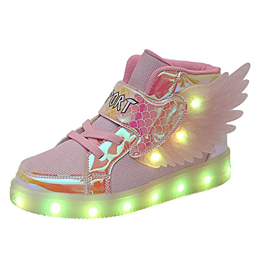 YUNICUS Jungen Beleuchtete Turnschuhe Kinder Kleinkind Beleuchtete Schuhe Blinkende Turnschuhe Mädchen USB-Aufladung Kinderschuhe Beleuchtung High Top Sneakers (kleines Kind, Rosa,34 EU)