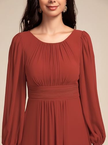 Image of Ever-Pretty Women's Crewneck Long Lantern Sleeves Floor Length A-Line Pleated Chiffon Formal Dress 0106B