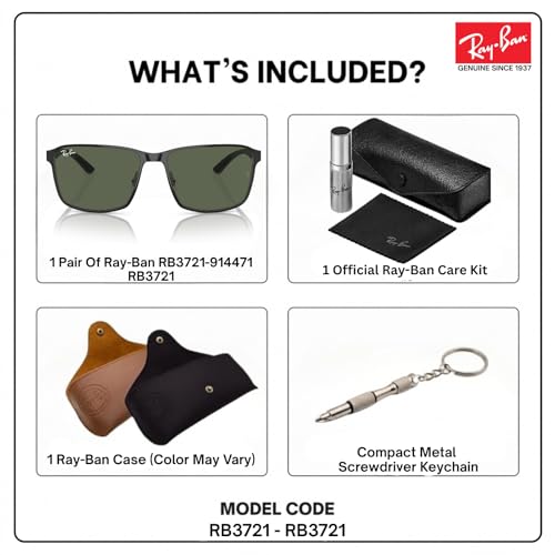 Image of Ray-Ban RB3721 Square Shaped Sunglasses for Men & Women with Official RAYBAN Eyewear Kit