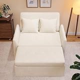 AYEASY Sleeper Sofa Bed, 3 in 1 Convertible Couch Bed Pull Out, Small Loveseat Sleeper Sofa, Futon Sofa Bed, 46' Velvet Love Seat with Pillow and Phone Holder for Living Room, Beige