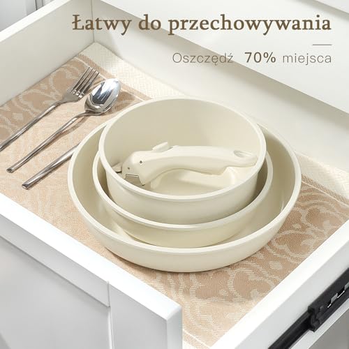 GiPP 8-częściowy zestaw naczyń kuchennych plus 20 cm pokrywka na lodówkę, zestaw naczyń z powłoką zapobiegającą przywieraniu-Szary (Biały, 8 PCS-PLUS)