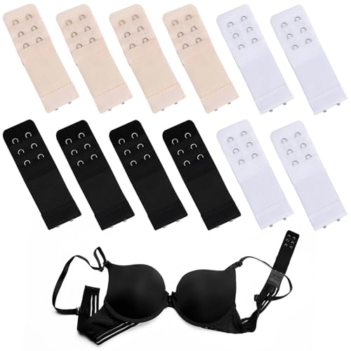 12 Piezas Extensor de Sujetador Tirantes y Alargador del Sujetador,Alargador Sujetador,Extensor Sujetador,Accesorios Antideslizantes para Sujetador 3 Filas 2 Ganchos - 3 Colores