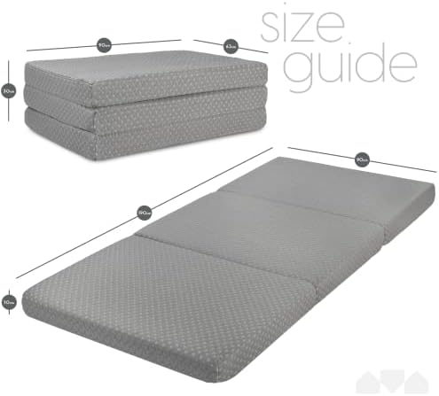 Milliard Premium 10cm Thick Foam Tri Folding Mattress, Guest Mattress with Ultra Soft Waterproof and Washable Cover - Single (Grey 190x90 cm)