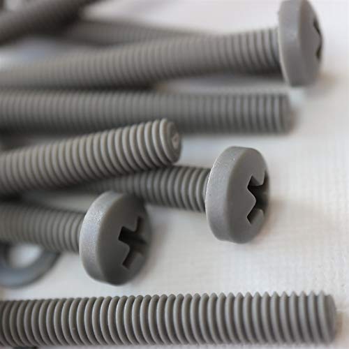 20 x Phillips-Flachkopfschraube Graue Plastikmuttern und -bolzen aus Polypropylen (PP), Acryl, M6 x 60mm, Unterlegscheiben, beständig gegen Wasser, Korrosion und Chemikalien, elektrischer Isolator