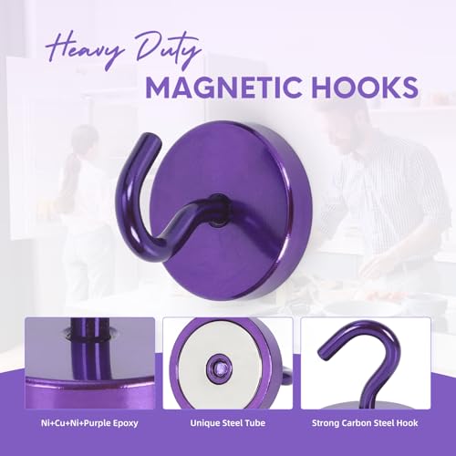 Image of Neosmuk Magnetic Hooks Steel Tube Design for Cruise,130lb+ Purple,10 Pack