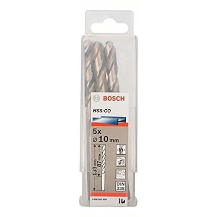 Bosch Professional Metal Drill Bits, HSS-Cobalt Range, Suitable To Drill Stainless Steel, Diameter 10mm, Working Length 57mm, Total Length - 93mm, Pack Of 5