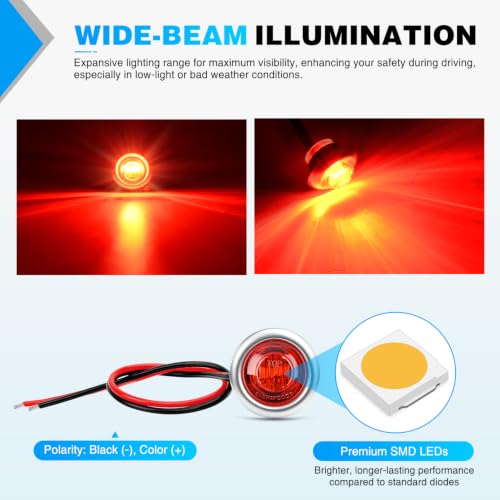 Image of Nilight 3 /4 inch Round Marker Lights 10PCS Red Side Bullet Clearance Light