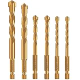 【 New 】6pcs Golden Masonry Drill Bits Set, Mgtgbao Ceramic Tile Drill Bits Carbide Tip for Glass,