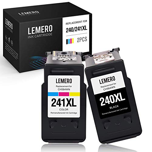 LEMERO Remanufactured Ink Cartridge Replacement use with Canon PG-240XL 240 XL CL-241XL 241 XL for PIXMA MG3520 MG3620 MX432 MX452 MX532 MX472 MX512 (1 Black, 1 Tri-Color, 2 Pack)