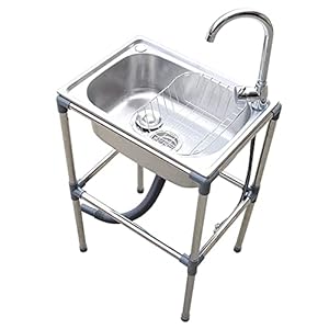 HEZHANG Cateeinzelnes Waschbecken Haushalt Regal Sink Gemüse Spüle Edelstahl 304 Gewerbe Ausgussbecken Im Freien Innen…