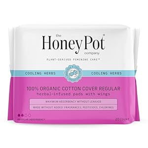 The Honey Pot Company – Herbal Regular Flow Pads w/Wings – Organic Pads for Women – Infused w/Essential Oils for Cooling Effect – Feminine Care – 20ct