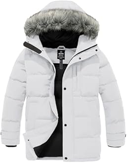 Wantdo Men's Heavy Down Parka Winter Jacket Coat with Fur Hood Navy White M