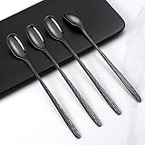Black Texture Long Handle Spoons, YFWOOD 9.1-Inch Cocktail Mixing Spoons, Coffee Spoons, Ice Cream S