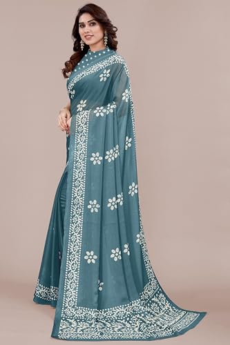 Image of MIRCHI FASHION Saree for Woman Chiffon Batik Printed | Lightweight Daily Wear Women's Office Sari with Blouse Piece (Available in 40 Colours)