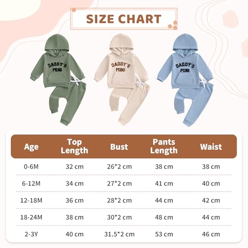 JiAmy Toddler Baby Boys Clothes 2Pcs Daddy's Mini Print Long Sleeve Hoodie Sweatshirt Pants Set Newborn Tracksuit Clothing Outfit for Beige 0-6 months - Image 6