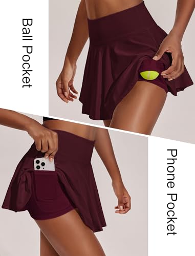 Image of PINSPARK Womens Tennis Skirt Pleated Athletic Skirts with Pockets Shorts High Waisted Golf Skort for Workout Pickleball