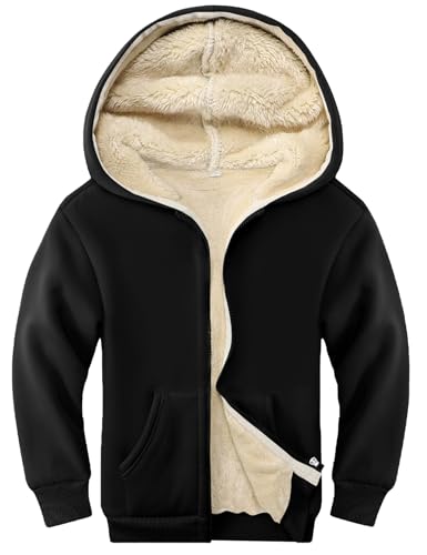 Image of Kids Sherpa Lined Zip Up Hoodie Winter Warm Fleece Jacket 4-15Y